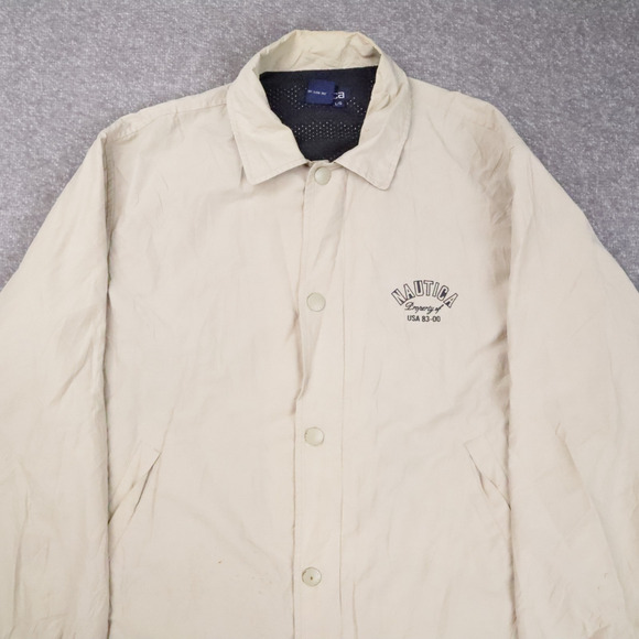 VTG 90s Nautica Snap Large Beige Long Sleeve Collared Windbreaker Jacket - Picture 11 of 15